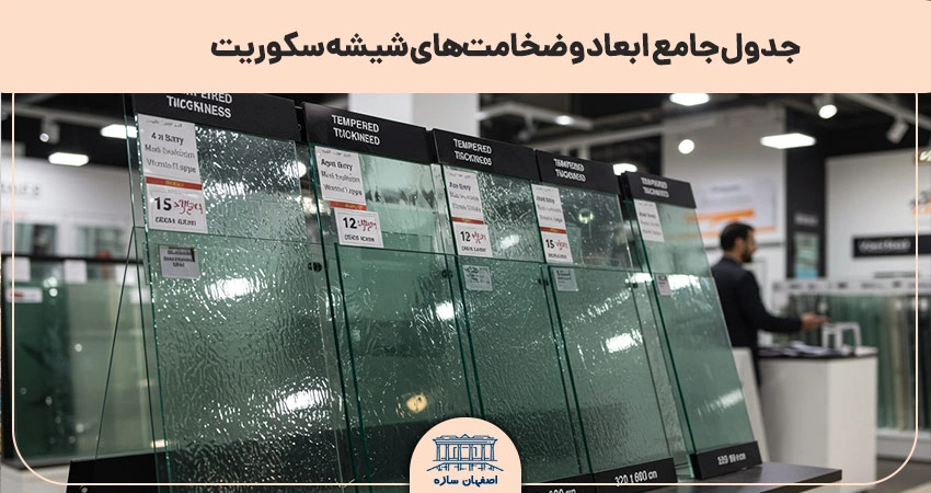 جدول ابعاد و ضخامت شیشه سکوریت